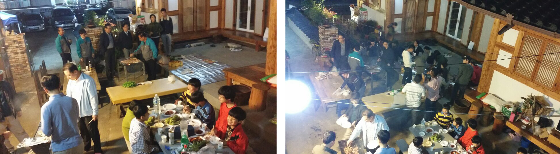 야간 바베큐를 하는 고객들
